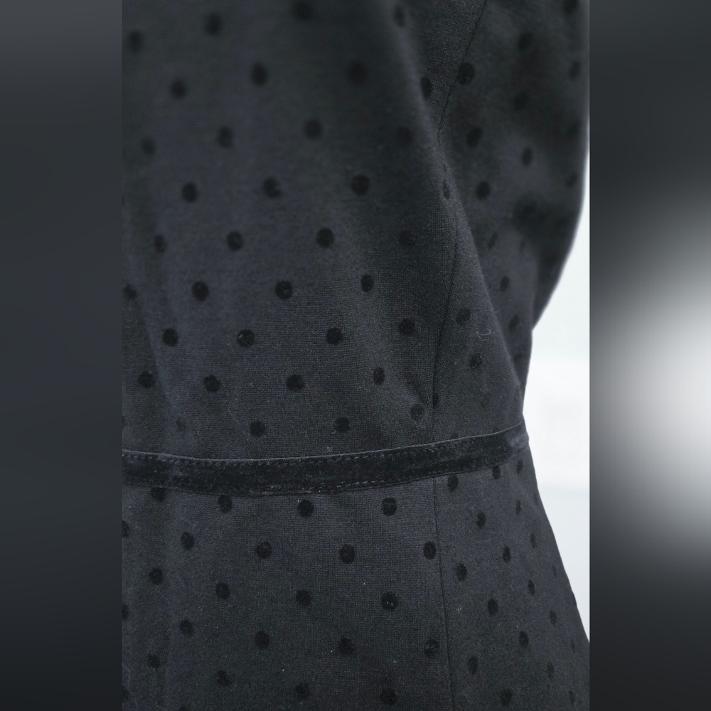 Talbots black polka dot fit & flare midi dress edged in velvet sz 8P